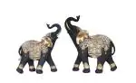 ARADH Polyresin Black and Gold Plated Elephant Idols with Trunk Up for Luck Vastu | Size - 11.5 Inch | Black and Gold | Set of 2