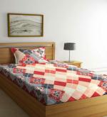 Eric London 210 TC Cotton Single Geometric Flat Bedsheet (Pack of 1, Beige & Red)