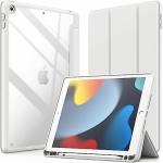ProElite Smart Flip Case Cover for Apple iPad 10.2 inch 2021 9th/8th/7th Gen, Clear Soft Back with Pencil Holder, Grey