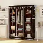 KushHome 8 Shelf Printed Collapsible Wardrobe Cloth Almirah Foldable Wardrobe Printed Fabric Portable for Clothes Storage , Books , Shoes , Toys (126 x 42.5 x 166 cm) (Do -it- Yourself)