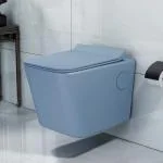 Plantex Commode for Toilet/Ceramic Rimless Western Commode/Wall Hung Commode with Soft Closing Toilet Seat - P Trap (T01, Blue)