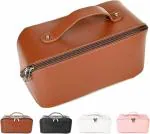 MAAHIL Large Capacity 12 Cms Cosmetic Travel Bag - Women's Makeup Travel Bag Portable Leather Cosmetic Bag, Makeup Storage Bags with Handle and Divider, Makeup Organizer Bags