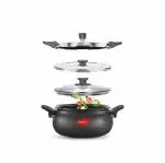 Pigeon by Stovekraft All in One Super Cooker Aluminium with Outer Lid Induction and Gas Stove Compatible 5 Litre Capacity for Healthy Cooking (Black)