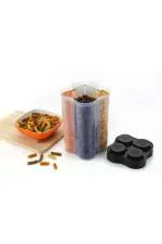 Skyheart Black Plastic Square 4 Setion Grocery Container 2400ml - Pack of 1