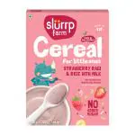 Slurrp Farm Ragi, Rice and Strawberry with Milk Cereal, No Added Sugar, No Salt, No Preservatives, Made with Natural Grains and Dates Powder, 200 gm