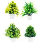 Dekorly Plastic Green Mini Potted Artificial Plants Fake Plant (Pack Of 4)