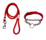 Hundur Store Dog belt Combo of Choke Collar with Rope in red color for medium dog