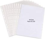 Shining Zon A4 Size Transparent Document Sleeves, Leaf Sheet Clear Certificates/Waterproof Sheet Protectors 11 Holes Punched Ring Files Folder (Pack of 250 Sheets - 150 Micron)