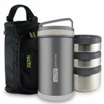 Home Puff Grey Stainless Steel Double Wall Vacuum Insulated Lunch Box with 3 Container 1.7 L