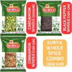 Surya 300g Premium Whole Spice Combo- Cardamom 100g, Cinnamon Sticks 100g, Black Pepper 100g