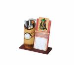 SAMYAK Brown Bamboo Wooden Flower Vase Cum Pen Stand with Smart Quality Clock and New Year Calendar (9 x 3 x 6 inch)