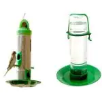 G P S : Birds Water Drinker - Automatic Bird Feeder, Pigeon Water Drinker Hanging, Balcony, Bottle 4 Nozzle with Tray Pot Hanging for Grill Sparrow, Parrot & Piegons