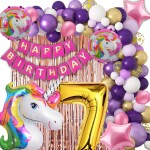 House of Banter Unicorn Theme Birthday Decoration Combo of 69pc for Girls / 1st Birthday - 60 Balloons,2 Rose Gold Curtains,7th Birthday Celebration ( Unicorn Birthday Decorations for Girls / First Birthday )