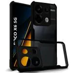 Fashionury Shockproof Crystal Clear Back Cover for Poco X6 5G | 360 Degree Protection | Protective Design | Transparent Back Cover for Poco X6 5G (PC, TPU | (Black Bumper)