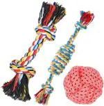 PETZLUV Dog Chew Toys, Tough Dog Toys for Aggressive Chewers Large Breed, Heavy Duty Dental Dog Rope Toys Kit for Medium Dogs,2 Knots Indestructible Dog Toys, Cotton Puppy Teething Chew Toy - Color May Vary