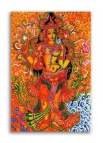 Tamatina Multicolor Kerala Mural Art Unframed Ardhnarishvara Shiva Canvas Painting - 24X18 Inch