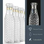 Shivalay 3 Pcs Crystal Diamond Texture Design Plastic Fridge Water Bottle 1000 Ml