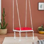 SWINGZY Premium Pine Single Seater Swing for Adults & Kids (White, With Hanging Accessories)
