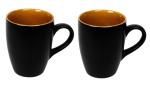 LA TABLEWARE Large 275 ml coffee mugs with Black Matte surface and golden rust color inside (Set of 2)