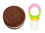 Enorme Silicone Brown Biscuit Shape Teething Teether and Ring Style Food Fruit Feeder Nibbler Pacifier for Babies
