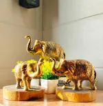 blissful decor presents Metal Elephant Trunk Up Showpiece Decorative Items Figurine for Home/Office Table Living Room Decorfor (Set of 3)