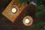 Fashion Bizz Gold Gold Plated Crystal Cup Tealight Holder ,Pack of 2