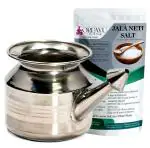 OREAYU Steel Neti Pot/Neti Lota Big Size for Neti and With 200 Gm Neti Salt, Nose Irrigation and Cleaning (650 ml)