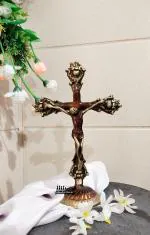 blisful Decor Traditional Christian Jesus Christ Brass Statue On Cross ANTIQUE FINISH for Worship, Home-Office Decor ( Large hight-11 INCH)