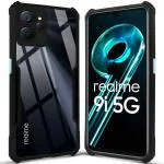 Tingtong Shock Proof Clear Protective Back Case for Realme 9i 5G - 360 Degree Camera Protection | AirEDGE Technology | Transparent Hybrid Back Case Mobile Cover - Black