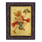 Hawai Shree Bajrang Bali Hanuman with Trikut Parvat Gold Plated Foil Photo With Engineered Wood Religious Photo Frame for Décor and Worship Use SFDI00637_BLK_14x10 inch