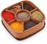 Nexzone Plastic Square 7 Sections Multipurpose Masala Rangoli Dabba Box Set, Spice Box Set - Brown (Masala Box - 7 in 1)