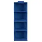 QUAIL Three & Four Shelf Foldable Closet Hanging Organizer | Three/Four Tier Closet Wardrobe Organizer | Clothes Storage Hanger (Four Shelves, Blue)