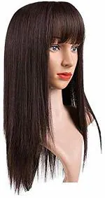 YOFAMA Long Hair Wig Black Synthetic Fiber Women