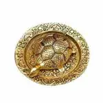 somi gift Vastu Feng Shui Tortoise/Kachua/Turtle with Plate for Goodluck and Career Showpiece for Home & Office Table (Feng Shui Gold Metal)
