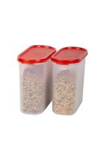 Cutting EDGE AirTight Kitchen Storage Container Set for Rice, Dal, Atta, Flour, Cereals, Pulses, Snacks, Stackable, BPA Free, Modular Design, 1800ML (7.5 Cup/ 60 Oz), Set of 2 - Cherry Red
