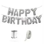 Hankley Silver Rubber Foil Helium Balloon Banner With String And Wall Adhesive Tape For Birthday 16 inch 9 Pc