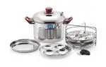 JVL Silver Stainless Steel Round Shape Prime Idly Or Dhokla Maker With Plain Lid - 3 Plates Each