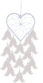 Ryme White Heart Shape Car And Wall Hanging Dream Catcher Feather Dream Catcher, 22 Inch