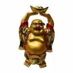 Bless Kraft Resin Made Standing Laughing Budhaa | Laughing Budha for Health, Wealth Money and Good Luck, Laughing Budha Good Luck seat on Wealth Coin Ingot (Gold)