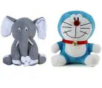 LVS TOYS - Grey Elephant & Doraemon Soft Toy for Kids, Children & Girls Playing Teddy Bear in Size of 30 & 26cm Long