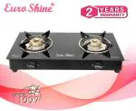 Euroshine 2 Burner Cute Manual Ignition Black Glass Top Gas Stove (ISI Certified) | 2 Years Warranty | Brass Burners