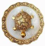 Wellwishers CraftGolden Glass Metal Tortise Kachua Plated Feng Shui Tortoise Turtle Plate Yantra Vastu Feng Sui Puja Articles Feng Shui Turtle with Golden Color Plate
