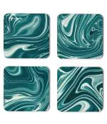 Whats Your Kick Marble Texure Green And White Painting Texure Design Printed Set of 4 Coaster With Metal Stand