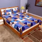 LiveWell Checked Double Bedsheet with 2 Pillow Covers (208*213 CM, Blue)