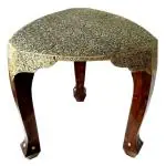 Lucky Art Brown & Gold Color Wooden With Brass Work 3 Leg Stool | Wood Stool | Wood Table | 3 Leg Stool | Side Table