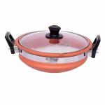 Jai Shoppee Hand Made Clay Kadai / Glass Lid (1.5 Liter) Kadhai 20 cm diameter 1.5 L capacity