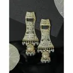 Priyaasi Grey Metal Gold Plated Floral Long Drop Jhumka Earrings For Women