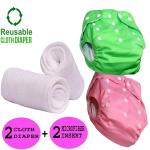 Swito Mart Baby Reusable Cloth Diaper, Washable Adjustable Infants Nappy with Insert- (0-24 Months, Pad Included) - Pack/Combo of (2 Cloth Diaper+2 Microfiber Insert) ()