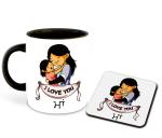 Whats Your Kick I Love You Mom in Punjabi Language Mom and Daughter Love Design Printed Black Ceramic Coffee Mug with Coaster and Tea Mug 325ml