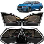 Kingsway Car Magnetic Sun Shades Curtains for Skoda Slavia, Model Year : 2022 Onwards, Zips in Front Window with Rear Windshield, Color : Black, Cotton Mesh, Complete Set of 5 Piece